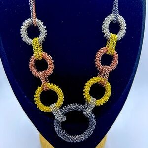 Chic Silver, Gold, and Brown Circle Necklace